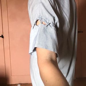 MADEWELL Stripe Shirt Dress w/ Lace-up Sleeves
